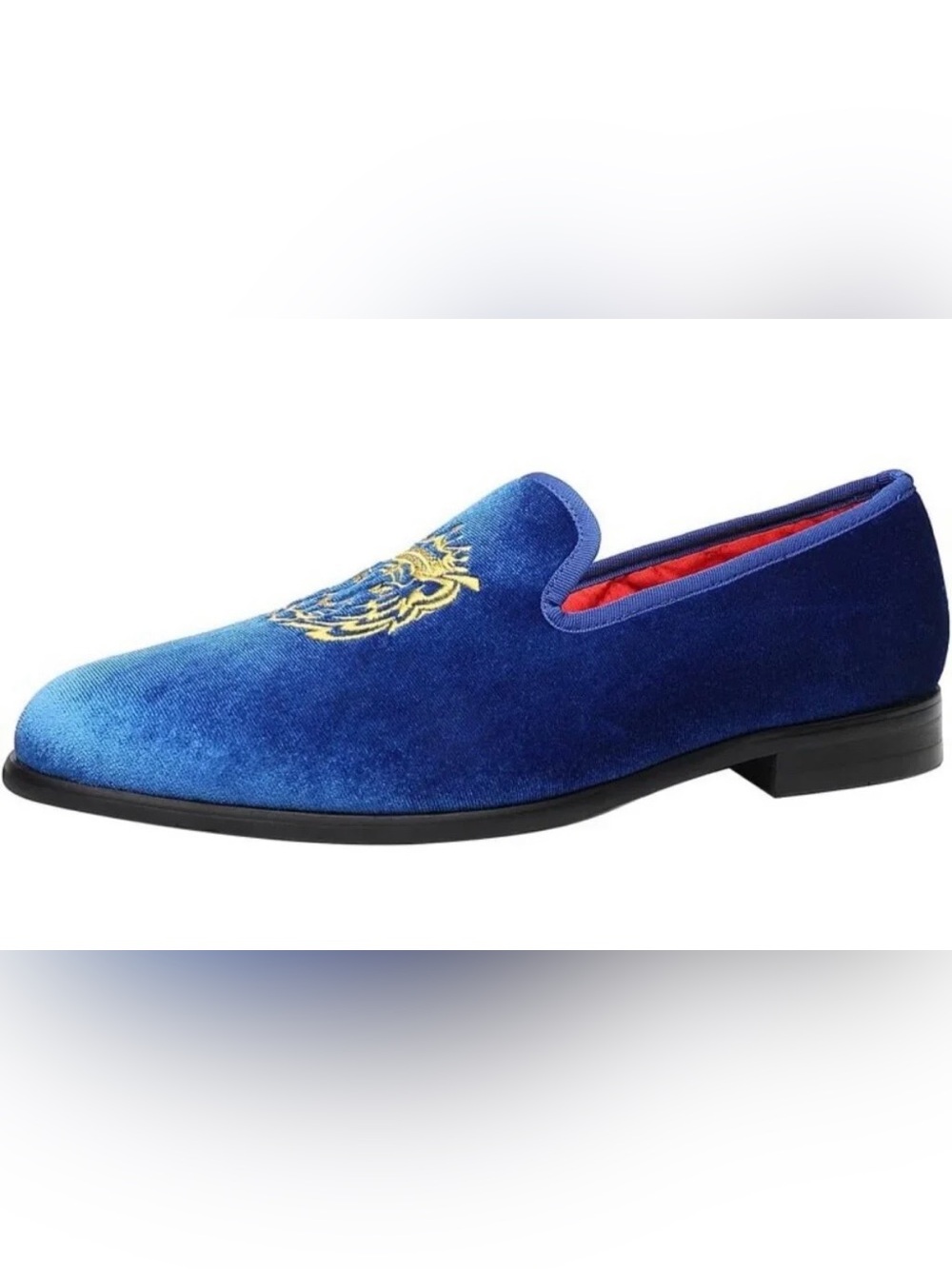 Men's Royal Blue Velvet Embroidered Slip-On Loafers ElanRoman size 44